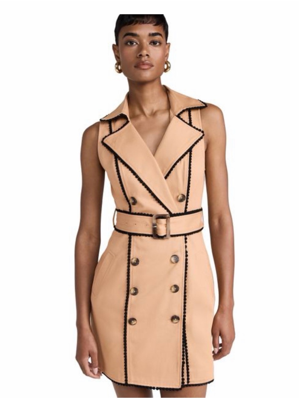 L’AGENCE Sleeveless Double-Breasted Belted Trench Dress in Beige
